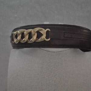 Leather Headband with Gold Chain Accent